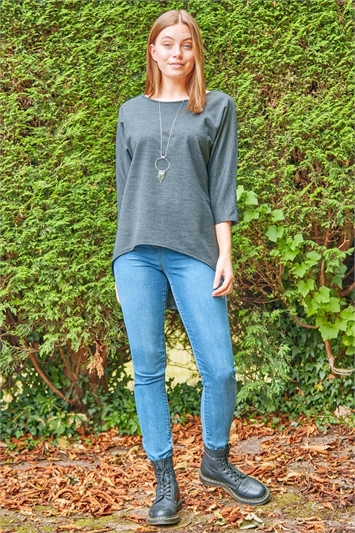 Necklace Detail Batwing Slouch Lounge Top 19080736