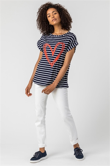 Stripe Print Heart T-Shirt 19106160
