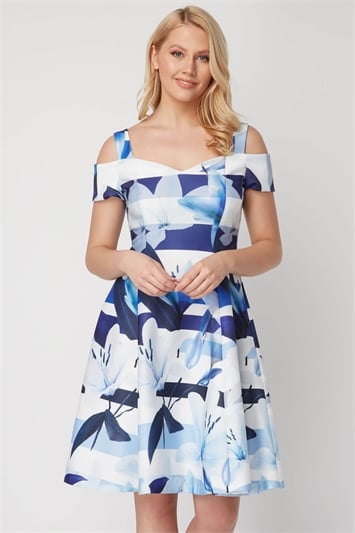 Floral Stripe Fit and Flare Dress 14047709