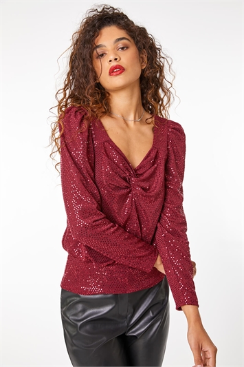 Ruched Sequin Sweetheart Top 19205095