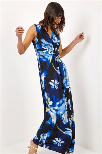 Floral Jersey Stretch Twist Ruched Maxi Dress 14266108