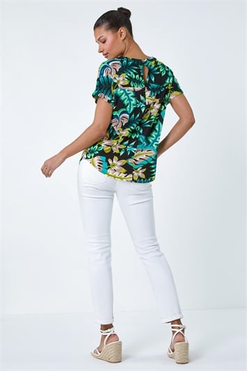 Tropical Leaf Print Stretch T-Shirt 19290534