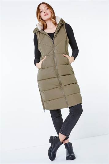 Longline Quilted Borg Neck Gilet 12019782