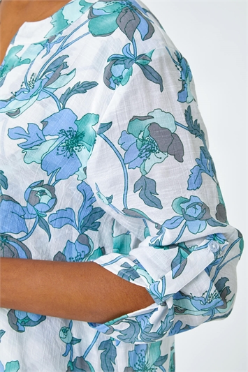 Floral Print Wrap Hem V-Neck Tunic Top 20150634