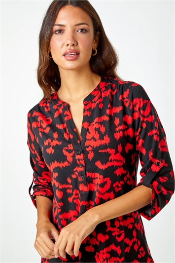 Abstract Animal Print Stretch Blouse 19265378