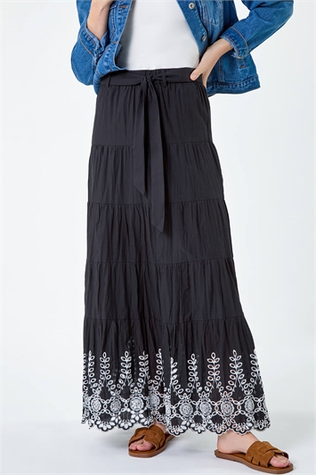 Cotton Broderie Tiered Maxi Skirt 17040608