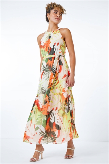 Petite Tropical Print Chiffon Tiered Dress 14278049
