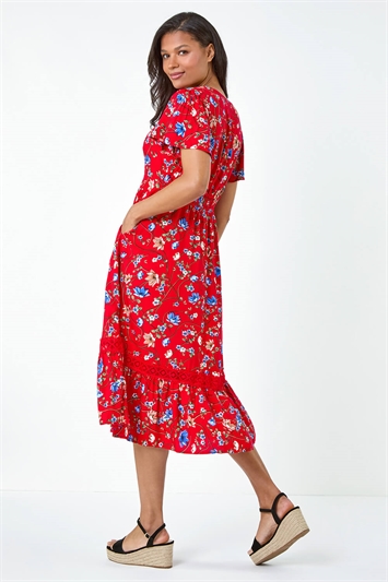 Floral Lace Trim Pocket Midi Dress 14554478