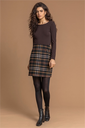 Checked Zip Detail Brushed A line Skirt 17007308