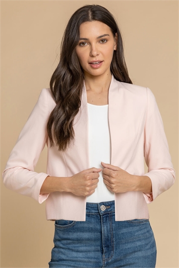 Cropped High Collar Crepe Jacket 15015972