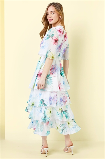 Petite Floral Print Chiffon Wrap Tiered Dress 14270738
