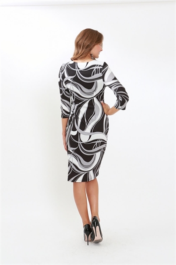 Julianna Swirl Print 3/4 Sleeve Ruched Dress g9098gry