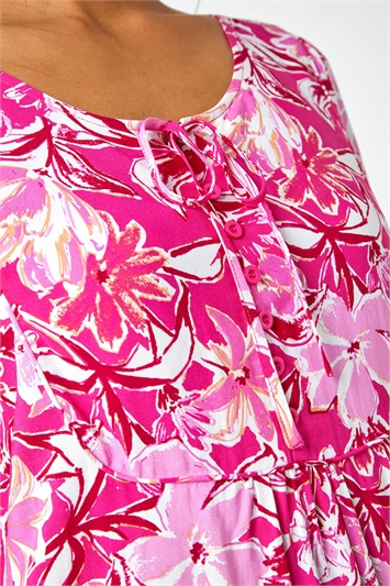Floral Print Frill Detail Smock Skater Dress 14410572