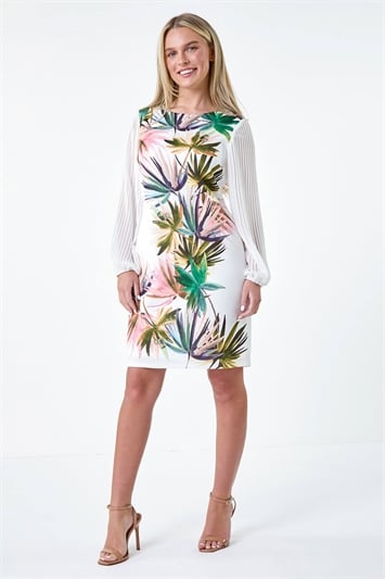 Petite Tropical Pleat Sleeve Shift Dress 14573838