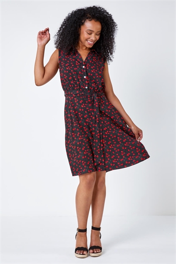 Petite Strawberry Sleeveless Shirt Dress 14428408