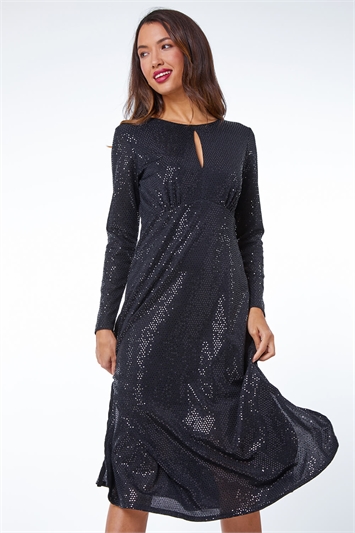 Sequin Keyhole Detail Ruched Midi Dress 14305608