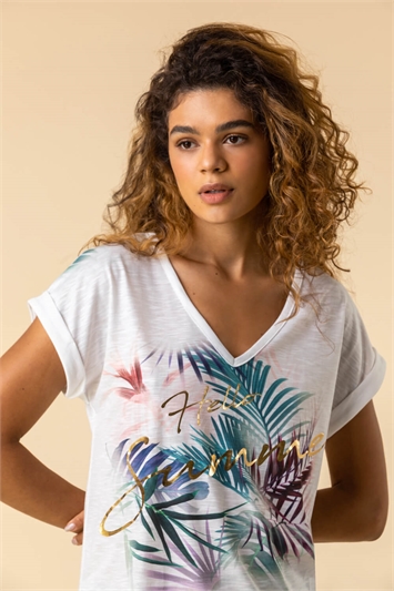 Tropical Foil Print T-Shirt 11006338
