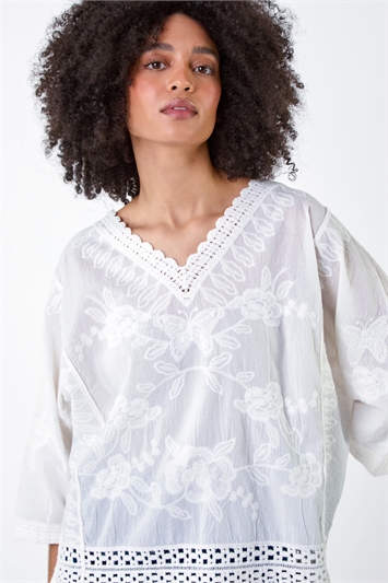 Cotton Floral Embroidered Top lc200021