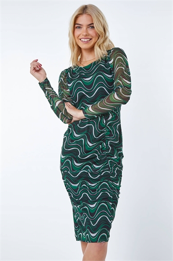 Abstract Ruched Side Midi Dress 14345734