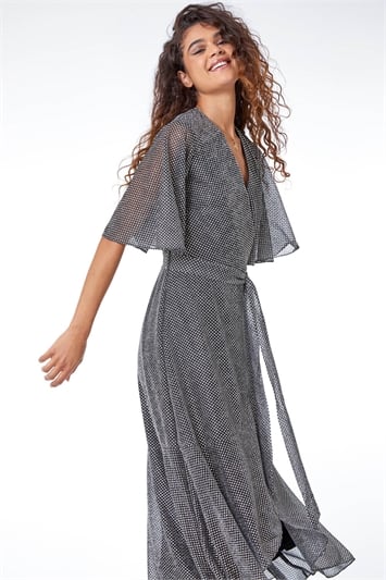 Shimmer Spot Ruched Wrap Midi Dress 14301833