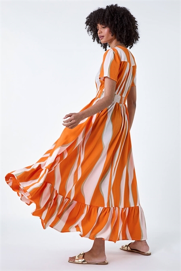 Abstract Textured Frill Hem Maxi Dress 14529964