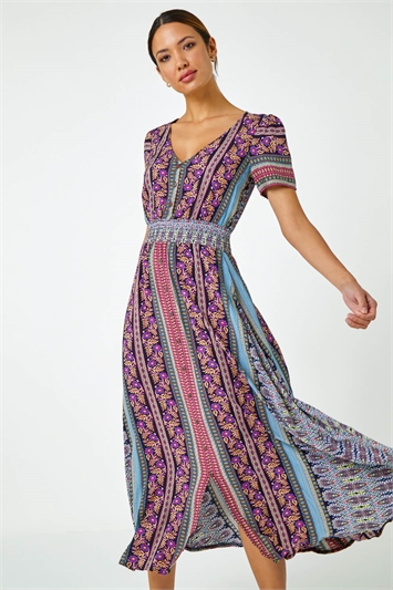 Floral Print Fit and Flare Maxi Dress 14356476