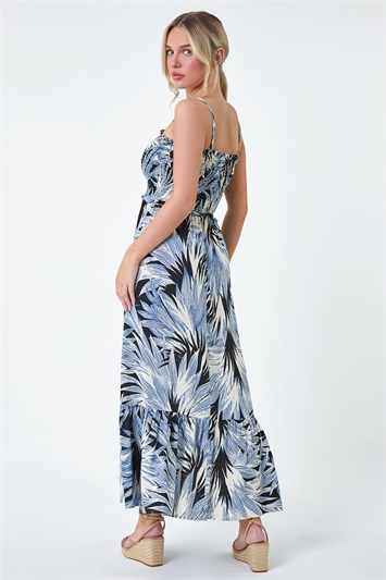 Petite Tropical Print Shirred Maxi Dress 14493460