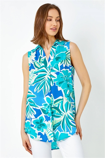 Sleeveless Tropical Print Overshirt 20131434