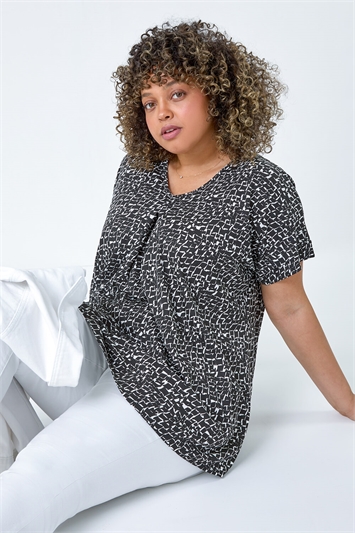 Curve Pleat Front Printed Stretch Top 19317208