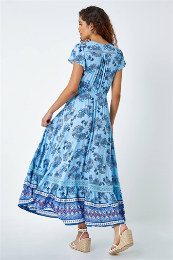 Floral Print Shirred Waist Maxi Dress 14499845