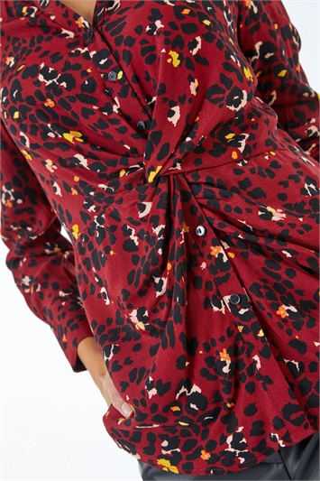 Leopard Print Knot Detail Long Sleeve Blouse 10018521