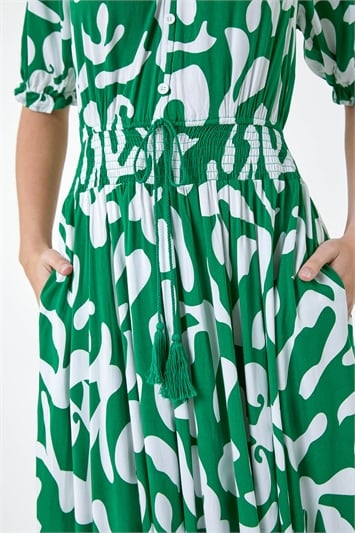 Shirred Waist Abstract Print Maxi Dress 14559534