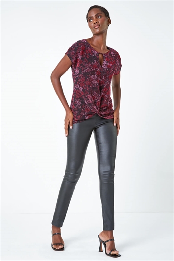 Floral Shimmer Print Knot Stretch Top 19267272