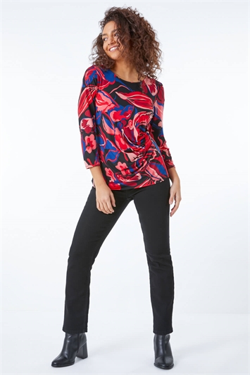 Petite Abstract Floral Ruched Top 19209622