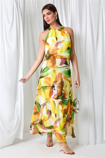 Floral Print Chiffon Overlay Maxi Dress 14417196