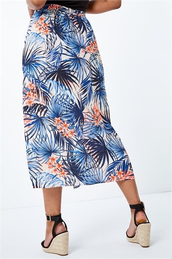 Petite Tropical Palm Print Midi Skirt 17029172