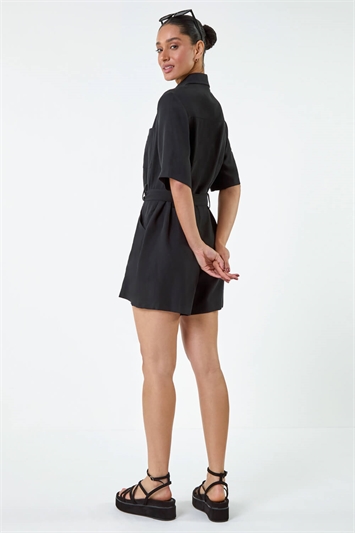 Button Through Belted Pocket Playsuit 14515308