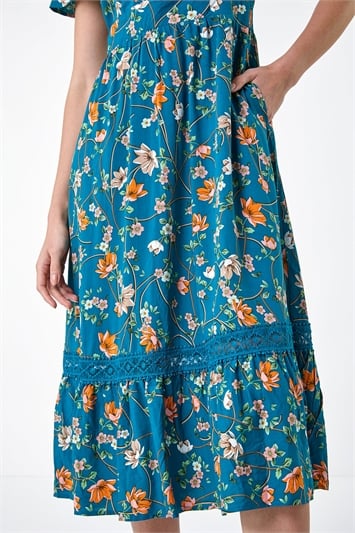 Floral Lace Trim Pocket Midi Dress 14554428