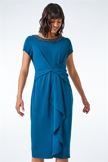 Embellished Twist Waist Stretch Ruched Dress 14204191