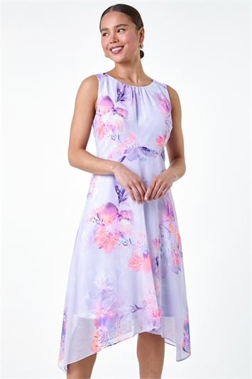 Petite Hanky Hem Floral Print Midi Dress 14568048