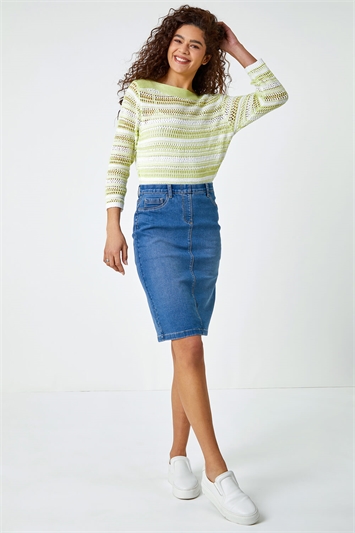 Cotton Denim Stretch Skirt 17032929
