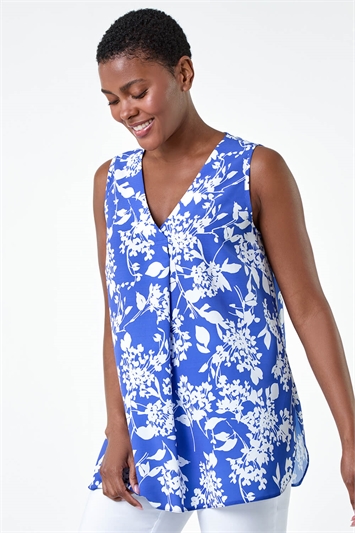 Ditsy Floral Sleeveless Pleat Vest Top