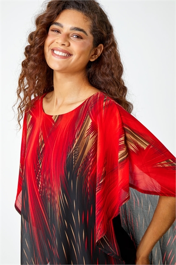 Abstract Print Chiffon Overlay Stretch Top 20144578