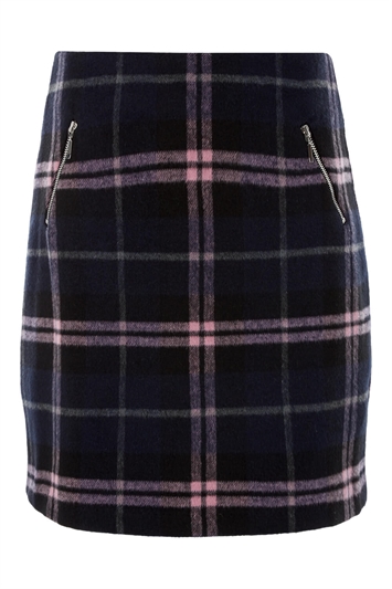 Checked Zip Detail Brushed A line Skirt 17001260