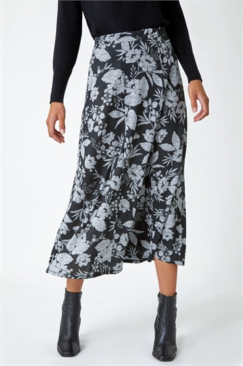Floral Print Midi Stretch Skirt 17029936