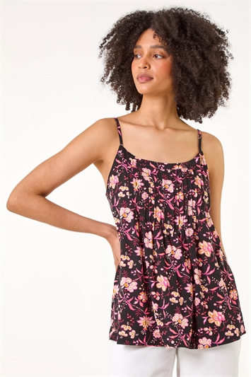 Floral Print Pleat Front Cami Top