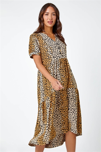 Leopard Print Tiered Midi Dress 14445816
