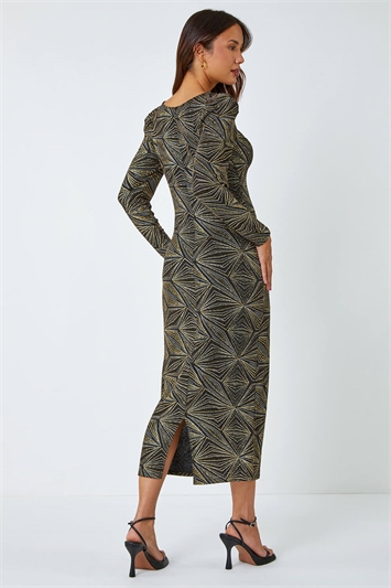 Geometric Glitter Print Midi Stretch Dress 14438033