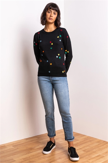 Heart Print Embroidered Jumper 16049808