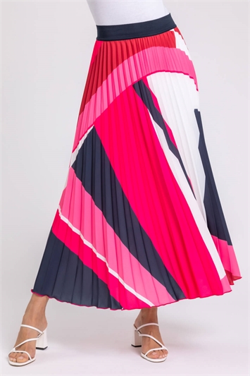 Colourblock Print Pleated Maxi Skirt 17026372